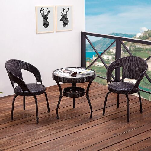 Wicker chair three-piece balcony small coffee table outdoor