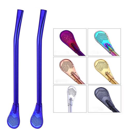2Pcs Stainless Steel Drinking Tea Yerba Mate Straw Gourd Bom