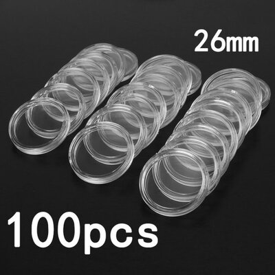 100Pcs 26mm Transparent Plastic Coin Holder Coin Collecting