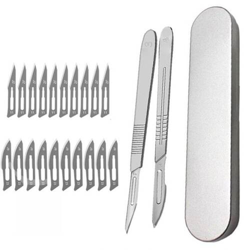Carbon Steel Scalpel Blades + Handle Scalpel + Metal Box DIY