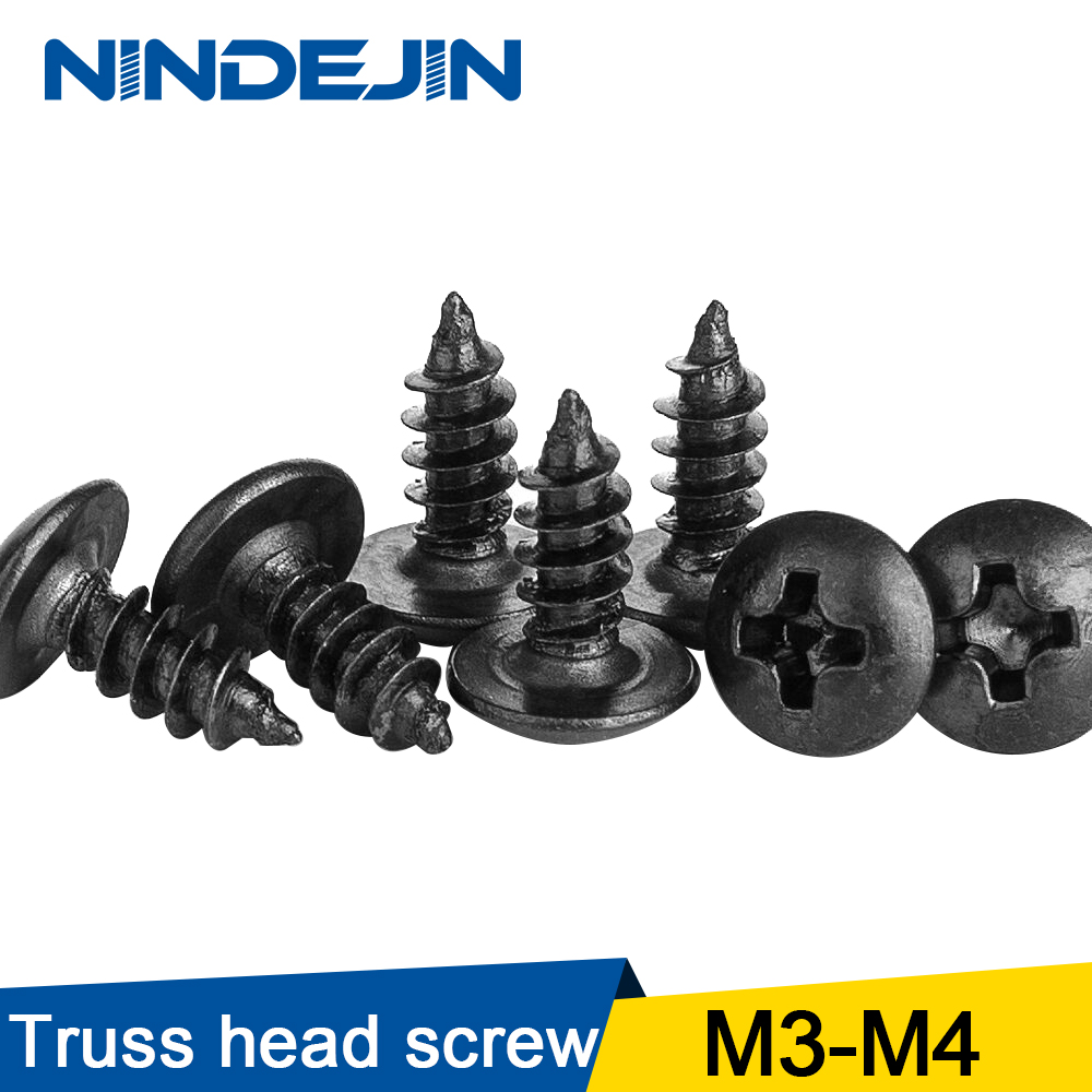 NINDEJIN 100pcs Cross Phillips Truss Head Self-tapping Screw