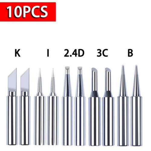 10Pcs Pure Copper Soldering Iron Tips I+B+K+2.4D+3C Lead-Fre