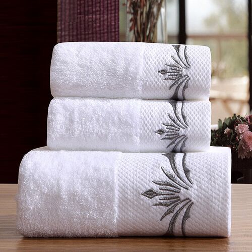 3Pc White Hotel Cotton Towel Luxury Face Bath Towel Set 浴巾