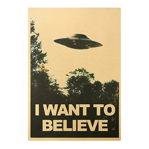 I WANT TO BELIEVE UFO Retro Kraft Paper Poster Bar Home Dec