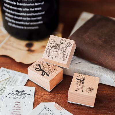 Yoofun 8 Designs Vintage Tulip Wooden Rubber Stamps for Scr