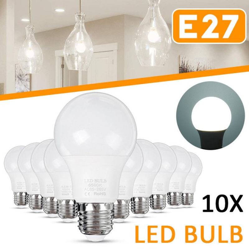 10PCS E27 LED Bulb Lamp 9W 6500K Pure White No Flicker 60x11