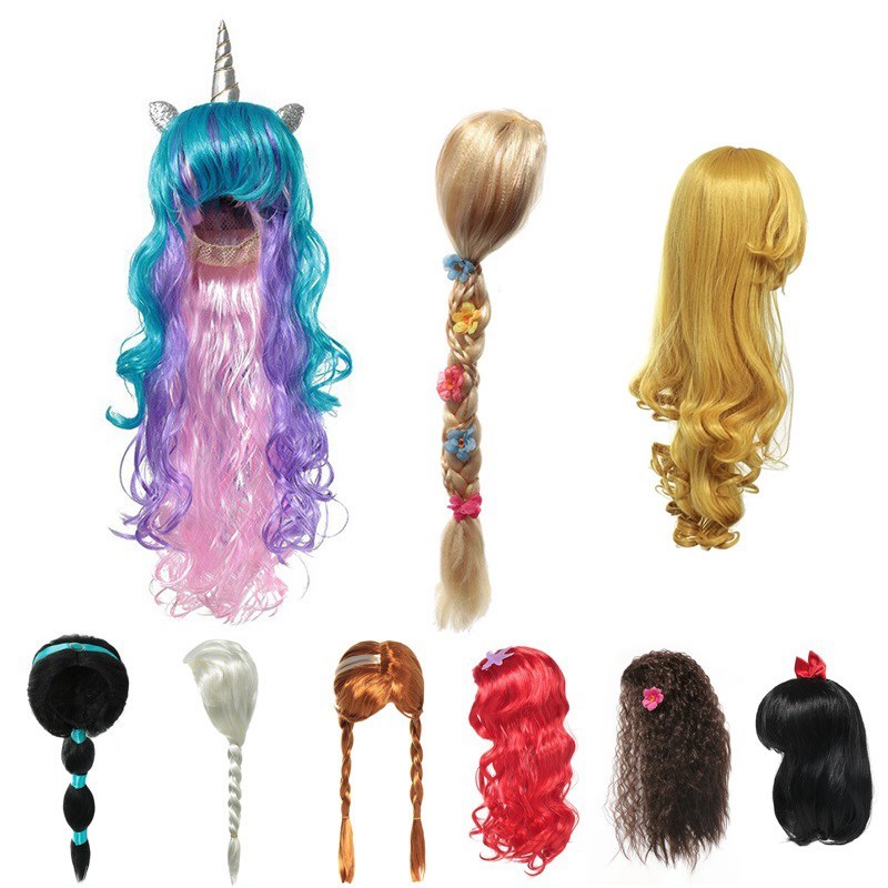 Kids Unicorn Long Hair Wig Girls Princess Photography Props