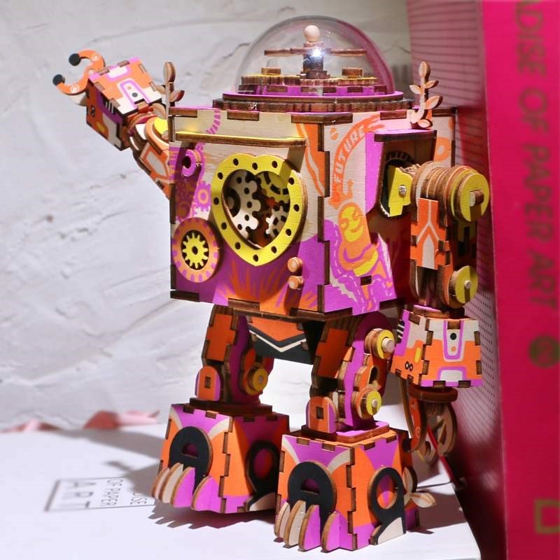 DIY 3D Wooden Puzzle Model Robot Toy Music Box Toy Gift for