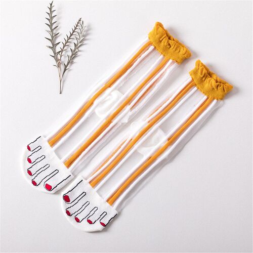 Fashion 's funny toe striped thin glass silk socks Japan