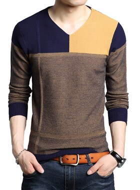 BROWON Men Autumn Sweater Long Sleeve Sweater Male Color Ma