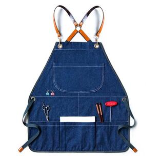 Denim Canvas Apron Cross Back Adjustable Chef Apron Multi-po