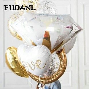 FUDANL Gold Diamond Ring Foil Balloon Rose Gold Bride to Be