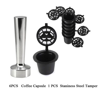 6PC/Set Reusable Nespresso Coffee Capsules  With Spoon Brush