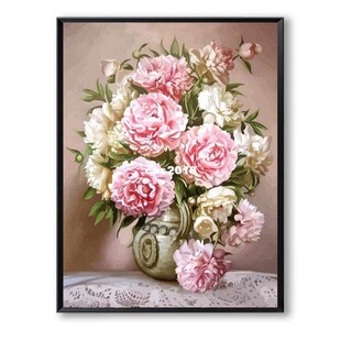 Canvas Pink Peony Flowers DIY Painting By Numbers Modern Wal