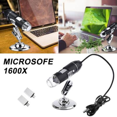 3-in-1 Digital USB Microscope 1600X Portable 2Adapters Suppo
