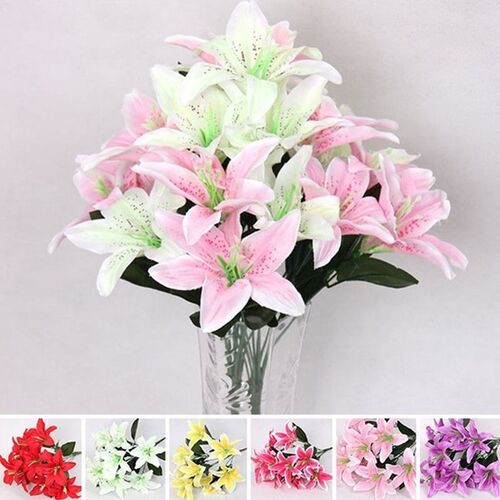 New Beautiful Silk Flower Artificial Lilies Bouquet 10 Heads
