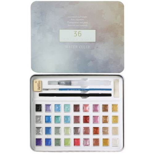 Handmade 36 Color Glitter Water Color Set Metallic Gold aqua