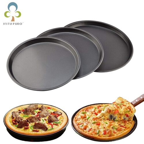 Round Pizza Plate Pizza Pan Deep Dish Tray Carbon Steel Non-