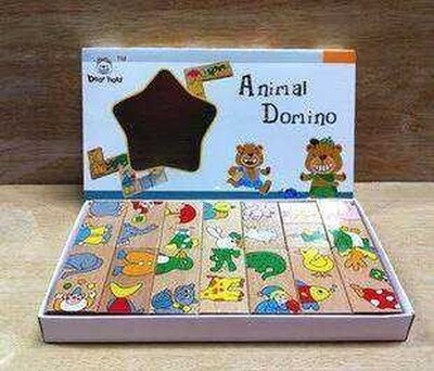 15pcs montessori wood animal dominoes solitaire domino woode