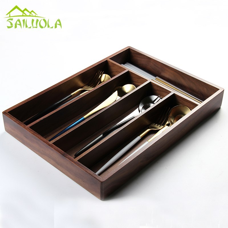 Japanese Style Black Walnut Wood Storage Box Chopsticks Spoo