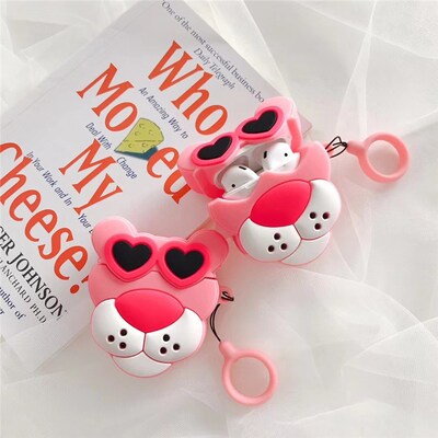 For AirPod 2 Case 3D Lovely Pink Panther Cartoon Soft Silic