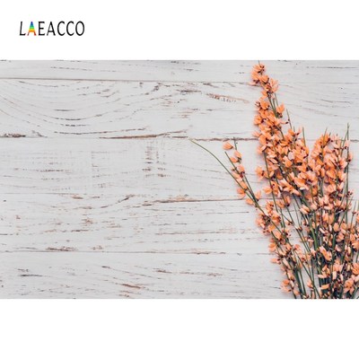 Laeacco Photophone White Wooden Board Blossom Flowers Photo