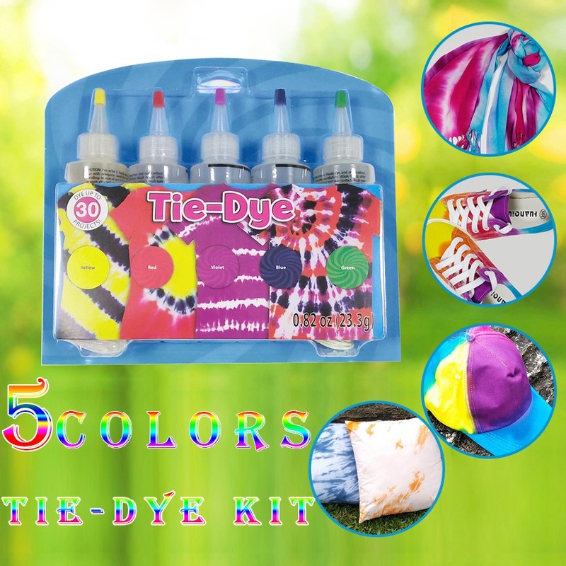 *Fabric Textile One-Step Tie-Dye Kit 5 Colors DIY Design Saf