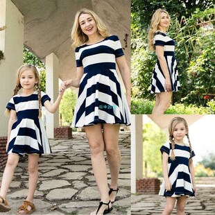Summer Mommy and Me Family Matching Dress Floral Striped Dre