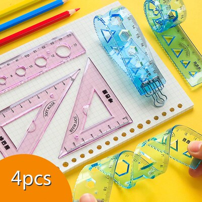 4pcs /set Soft Bendable Straight Ruler 15cm 20cm Protractor
