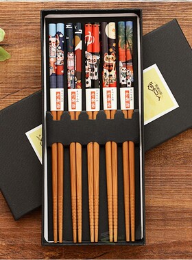5 Pairs Chopsticks Set with Gift Box Non-slip Japanese Style