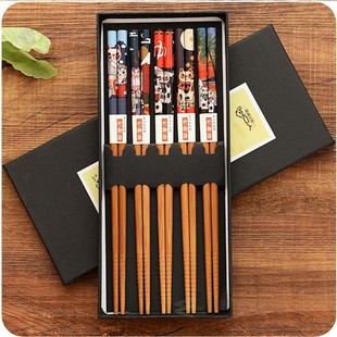 5 Pairs Chopsticks Set with Gift Box Non-slip Japanese Style