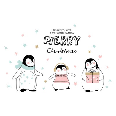 Penguin Family Wall Stickers Merry Christmas Cute DIY Windo