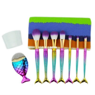 Pincel Sereia Mermaid Make up Brush Set Fish Tail Shaped Fou