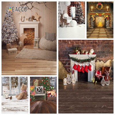 Laeacco Christmas Photocall Tree Ball Fireplace Deer Gift L