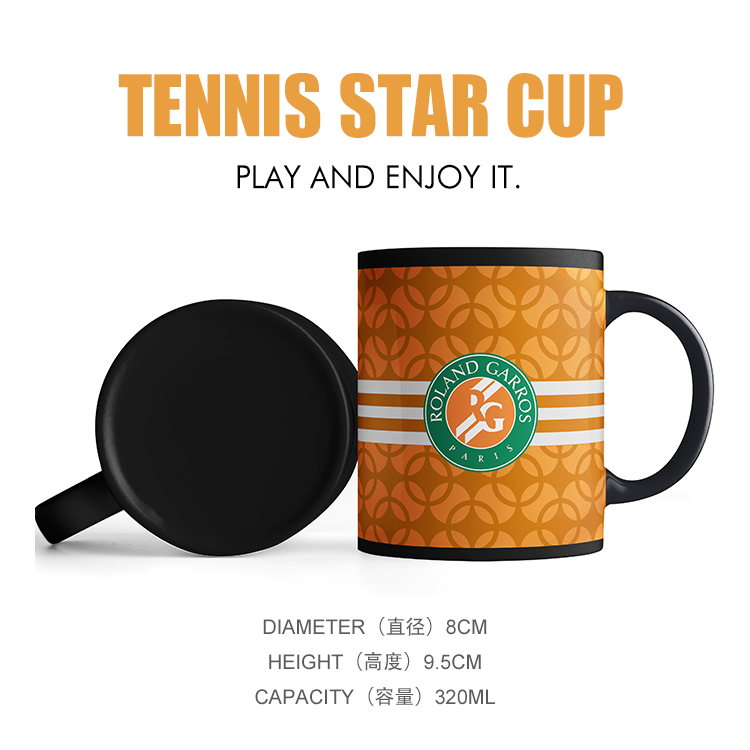 网球马克杯法网ROLANDGARROS黑色陶瓷水杯子礼物我爱网球俱乐部 运动/瑜伽/健身/球迷用品 网球赛事纪念 原图主图