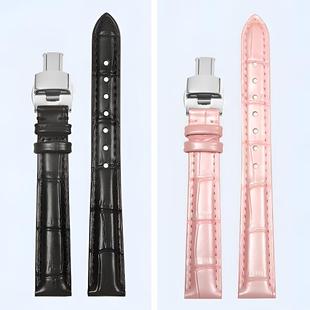 时尚竹节纹真皮机械手表带女款头层牛皮通用皮表带男款手表表带