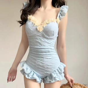 泳衣女2026新款 连体三角高品质钢托聚拢小清新超仙遮肚显瘦游泳装