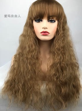 哈利波特郝敏.格兰杰金黄色玉米烫55cm爆炸头外贸时尚假发