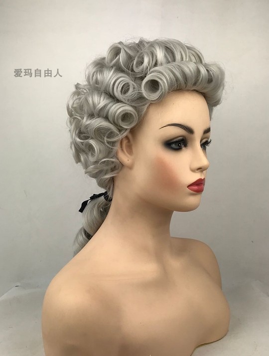 爱玛银灰色高温丝时尚法官卷发 钢琴家 律师头