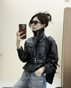 绵羊皮短外套女2025春新款 进口泡感羊皮宋佳同款 收腰显瘦真皮皮衣