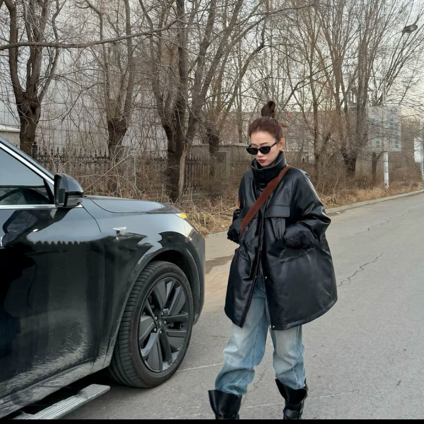 欧货2025新款真皮皮衣女绵羊皮宽松显瘦中长款皮羽绒外套冬季加厚