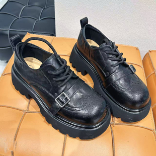 单鞋 英伦风真皮百搭粗跟厚底显脚小不累脚乐福鞋 女2026新款 小皮鞋