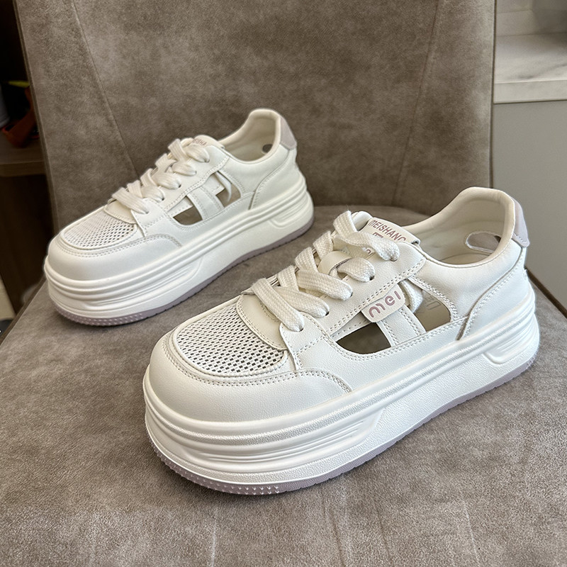 小白鞋女夏薄款2025新款透气网面镂空厚底增高轻便显脚小休闲板鞋,女鞋,时尚休闲鞋,淘宝优惠券,粉丝福利购,淘宝优惠卷