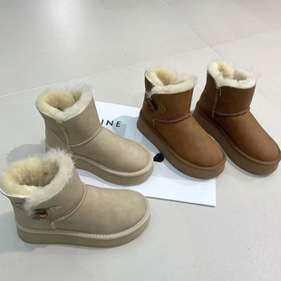 雪地靴女冬季新款百搭羊毛厚底增高加绒加厚保暖牛角扣防滑棉靴子