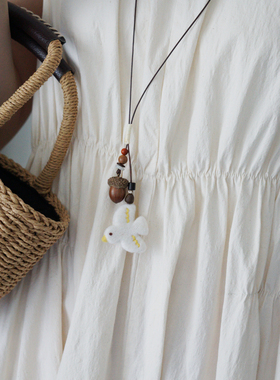 woou萌玩原创手作日系自然系秋冬原创飞鸟羊毛毡长项链项链饰品