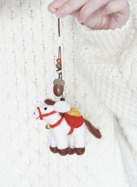 原创手作毛毡小马“马上有钱”马年新年毛衣链项链新年闺蜜礼物