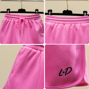 PS30145# 大码女装~粉色运动短裤设计感小众薄款辣妹阔腿裤运动高腰短裤 服装批发女装直播货源