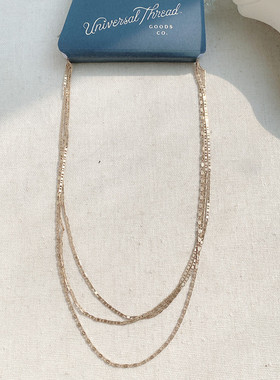 美国潮牌Universal Thr*ad原单设计简约素链叠戴多层纯铜锁骨链