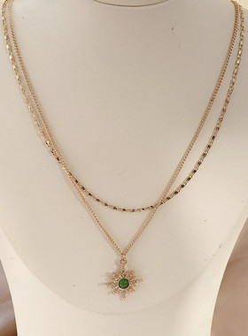 欧美外贸饰品时尚个性简约百搭小众设计感闪钻双层叠戴项链锁骨链