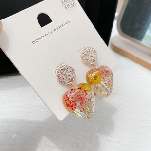 外贸潮牌春日花园法式复古永生花植物琥珀耳饰田园森系少女耳环